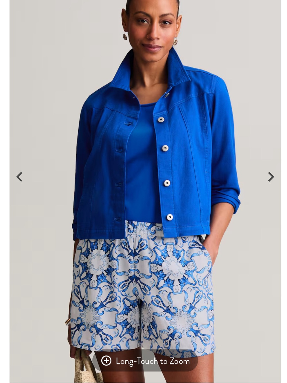 $129 J. Jill Cotton & Linen Seamed Denim Jacket Vibrant Blue Sz large excellent - Picture 2 of 12